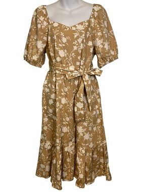 Talbots Floral Blooms Puff Sleeve Poplin Midi Dress